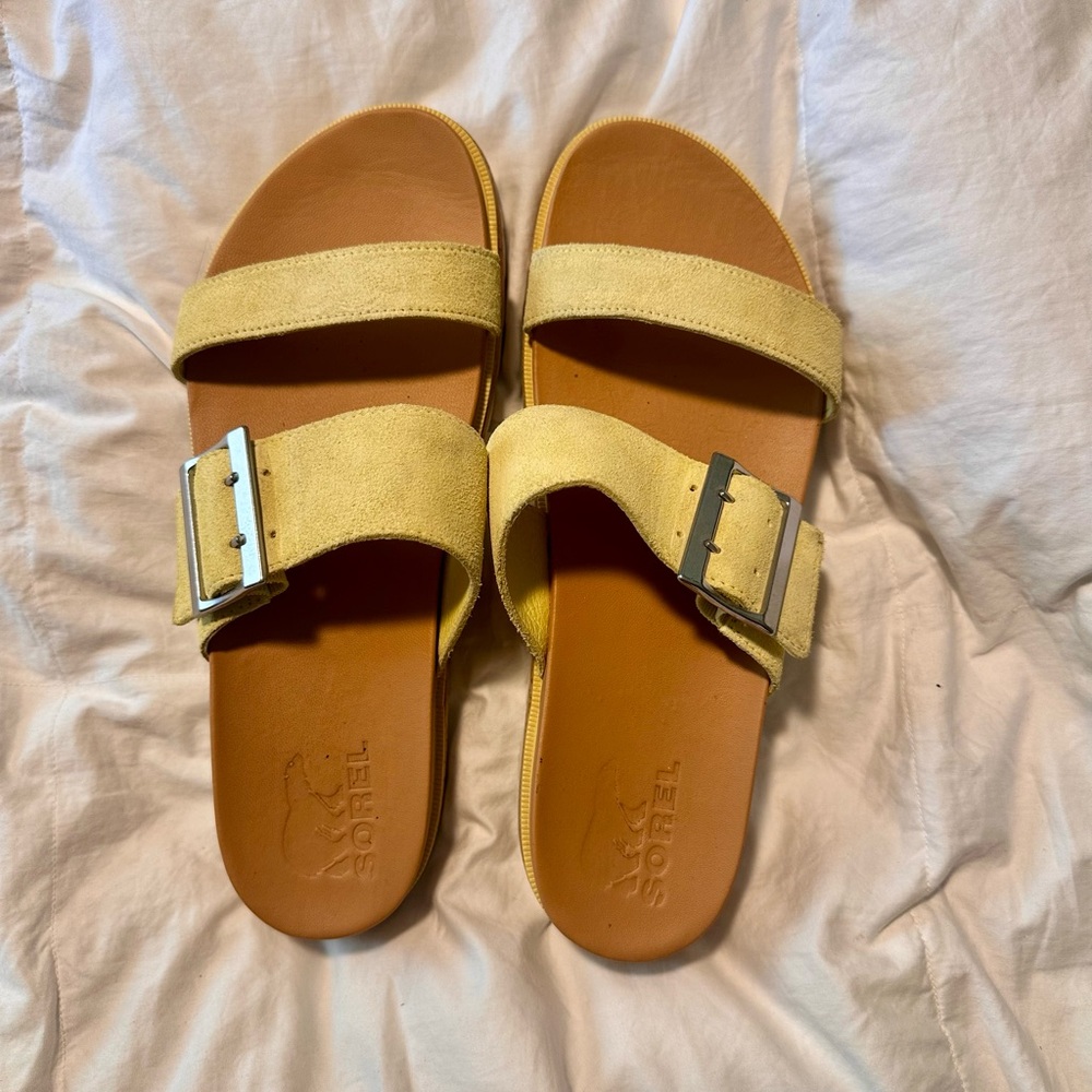 Sorel Yellow Slide Sandals with Buckle